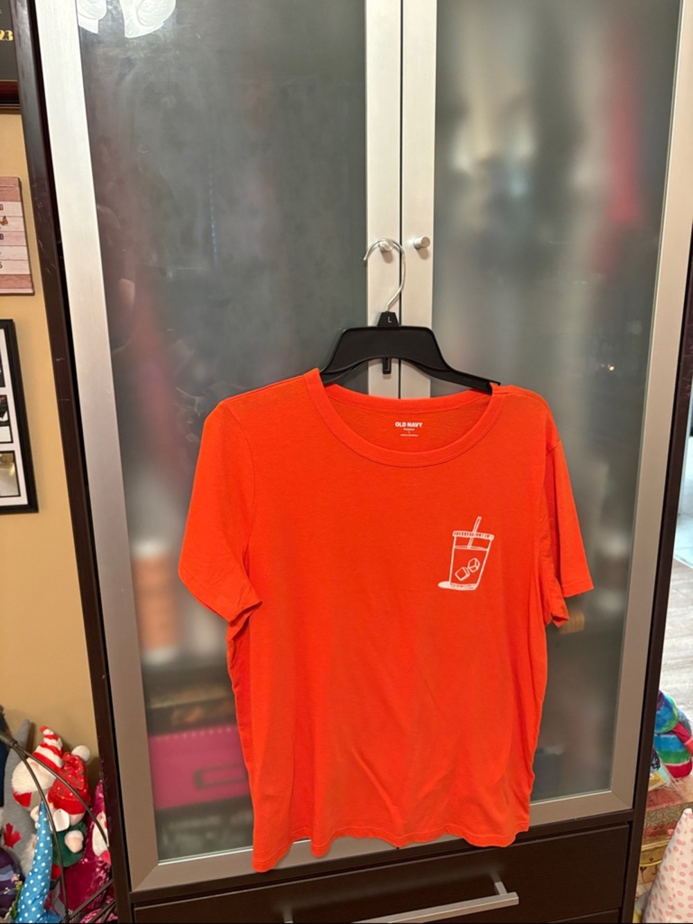 Old Navy Orange Tee with White Drink Graphic